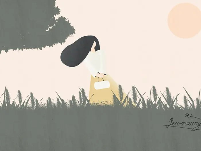 Digital Illustration "Girl in Spring" - Creative graphic design work by Ye Win Aung.