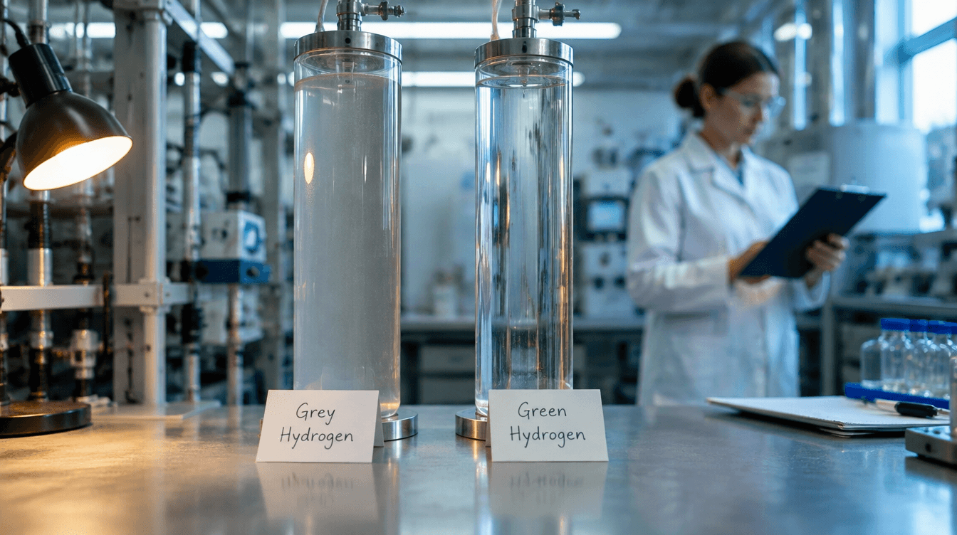 women in a lab with grey & green hydrogen for data center fuel cell