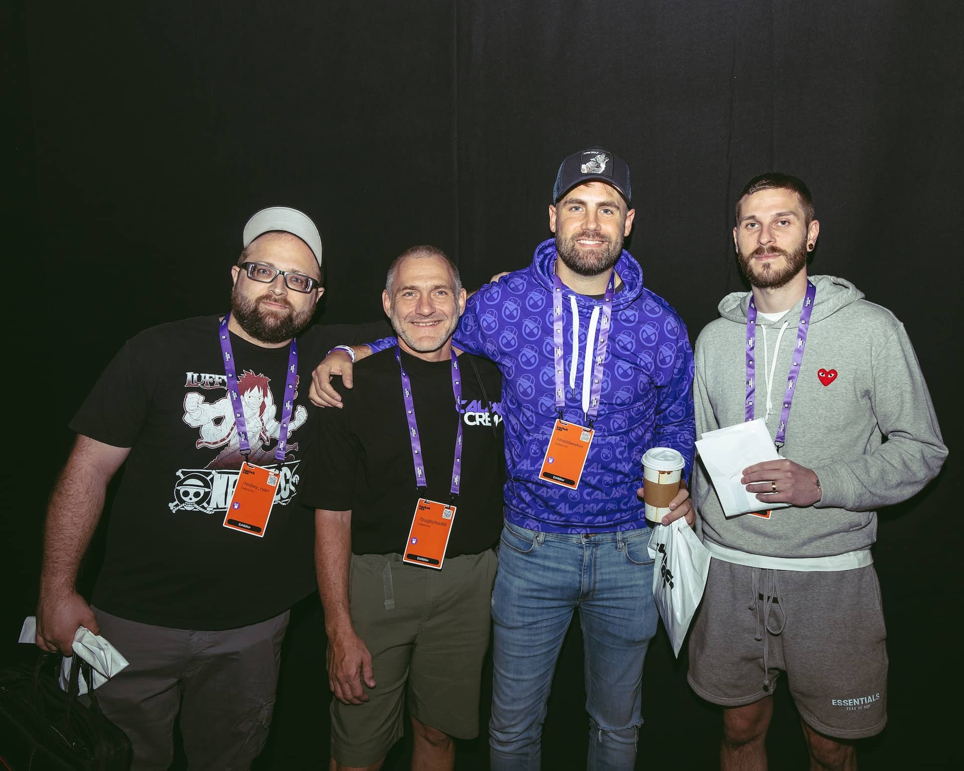 Designer Chadd Weston posing with Calaxy engineering team at Twitchcon in Las Vegas