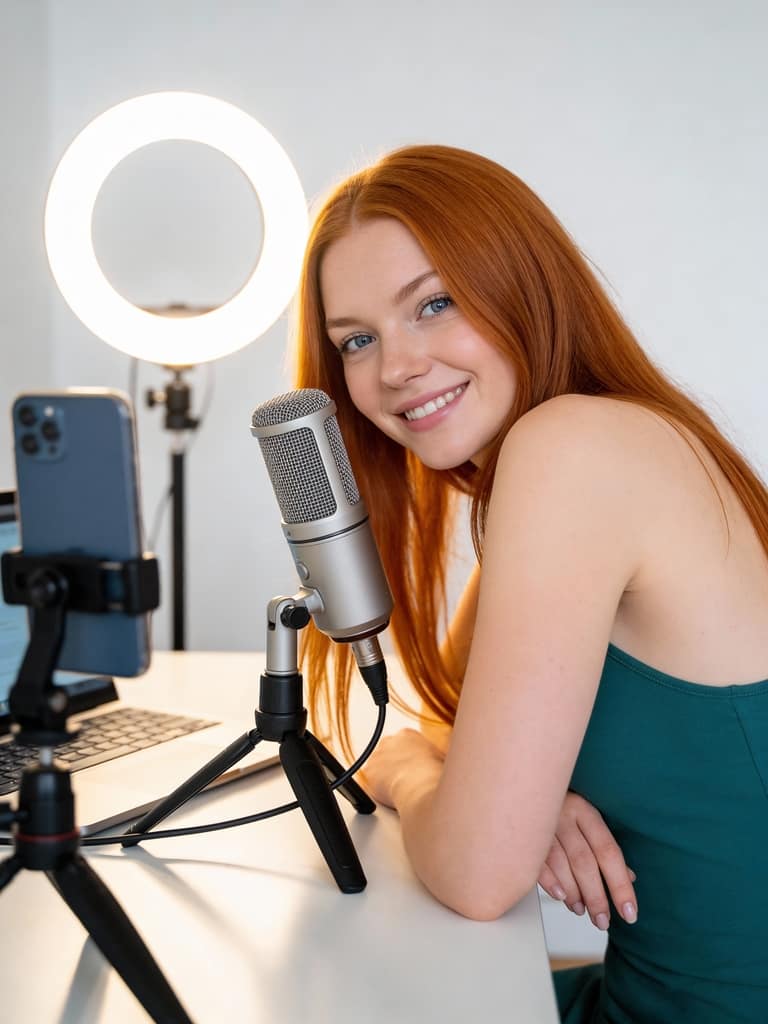 Female social media host recording, free ai talking avatar video generator