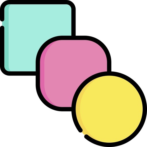 Icons with colorful outlines.