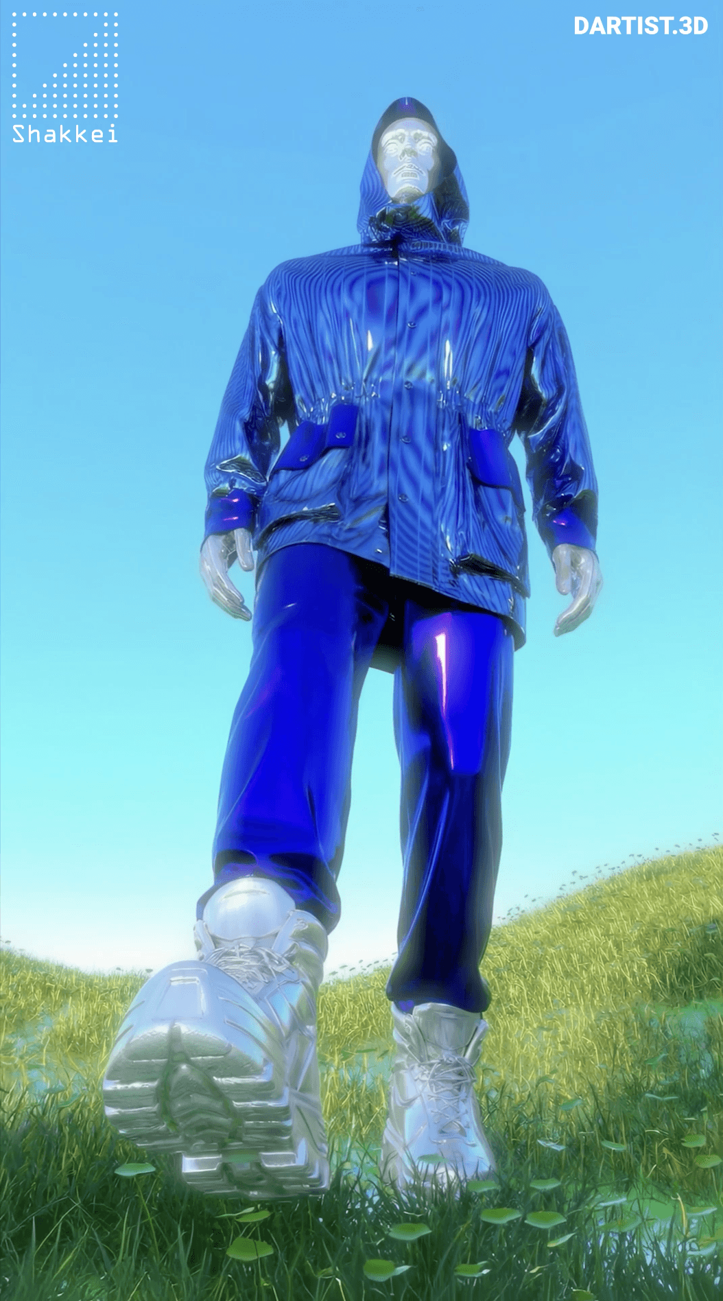 3D Render of a mannequin shiny dark blue clothes
