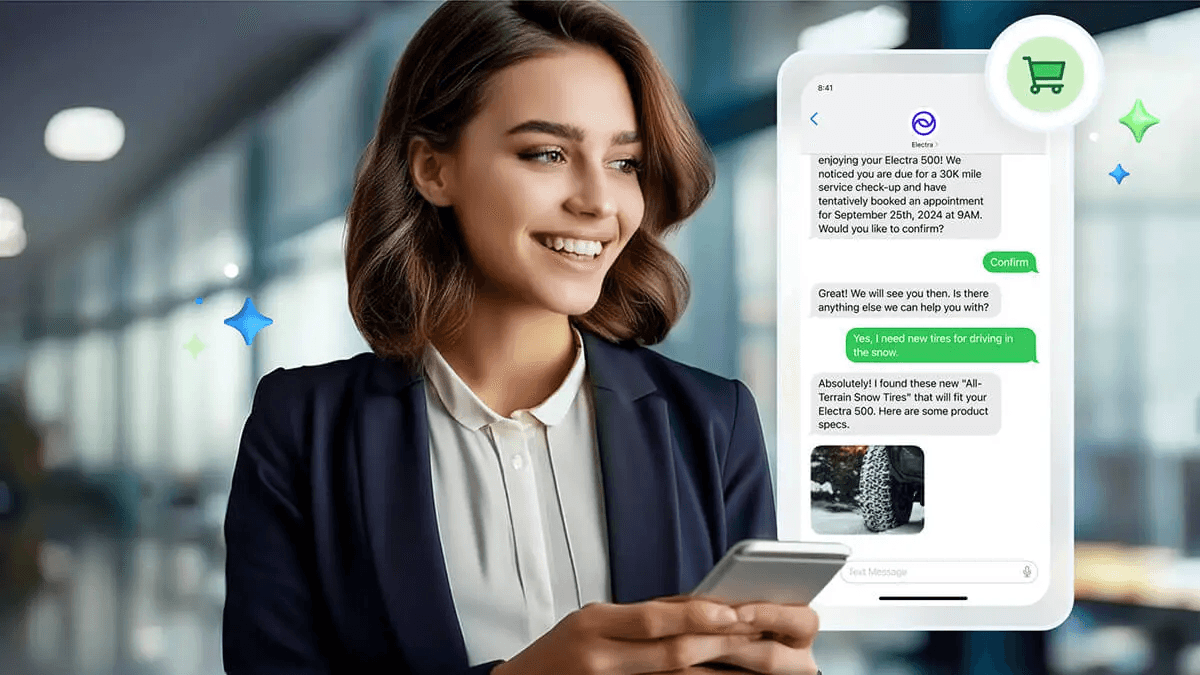 Woman using AI chat assistant on smartphone - Best AI Agents for Excel