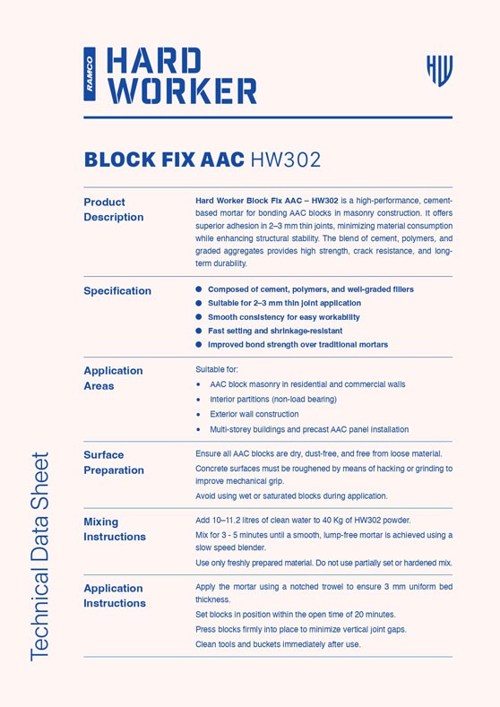 Hard Worker Block Fix AAC Technical Data Sheet