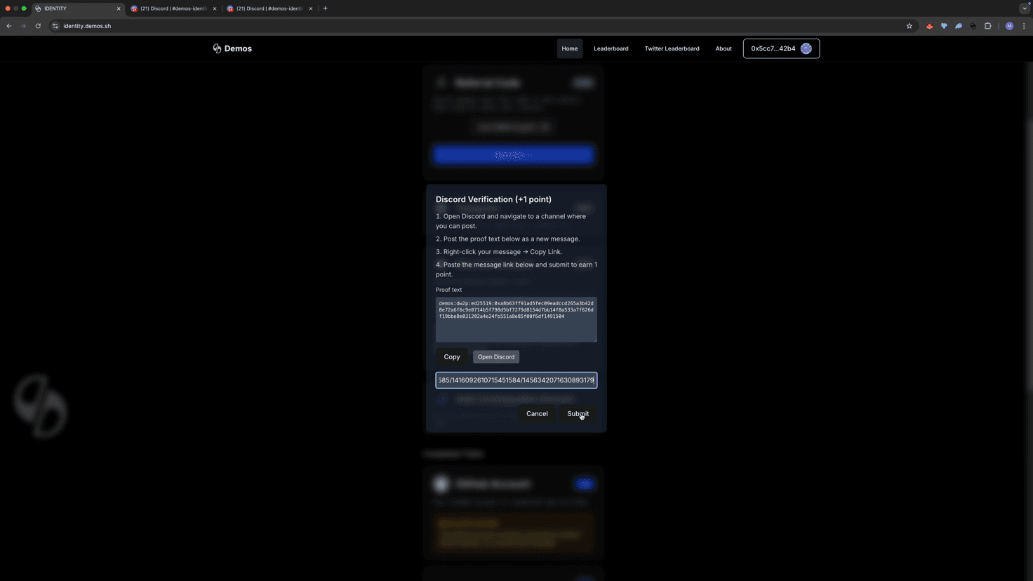 Message link submission field