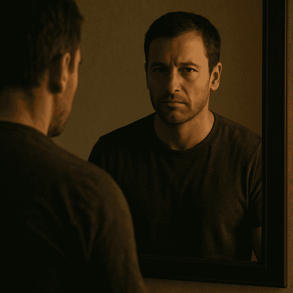 A circle of people sitting cross-legged, meditating with hands in a prayer position. Soft, warm lighting.