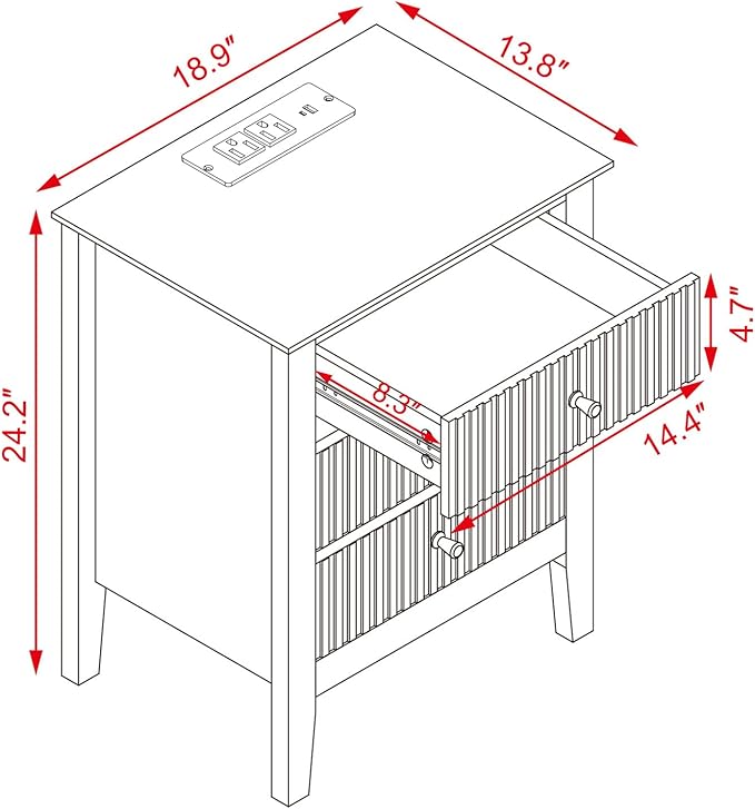 Elegant wavy nightstand with ample storage space and a timeless design.