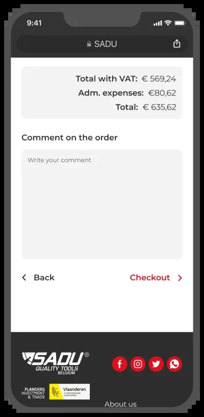 SADU mobile cart order comment screen