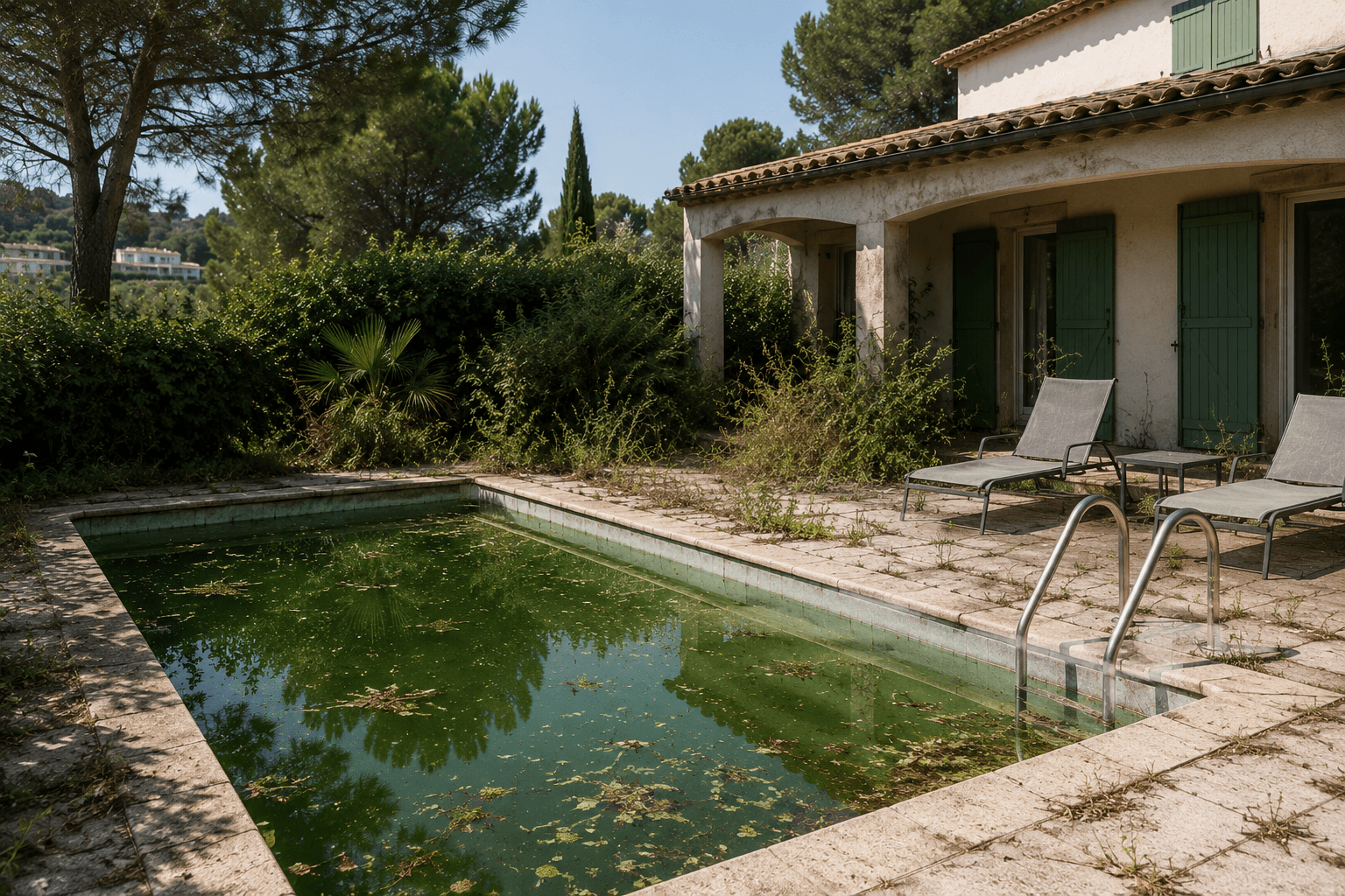 Maison secondaire pas prête avec piscine négligée dans le Var