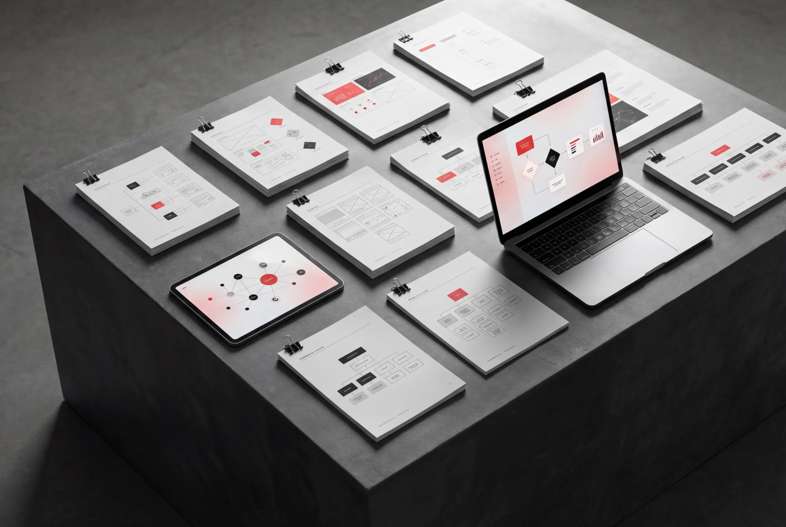 RockN' Socials Digital Marketing Agency workspace with laptop and documents.