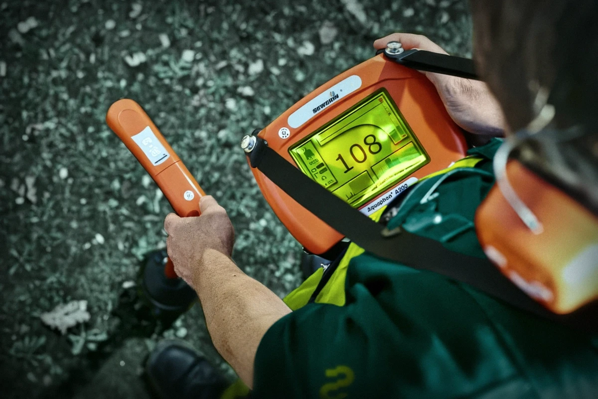 Ein Nolexx-Ortungstechniker macht eine Leckortung im Boden vor einer Wohnanlage.