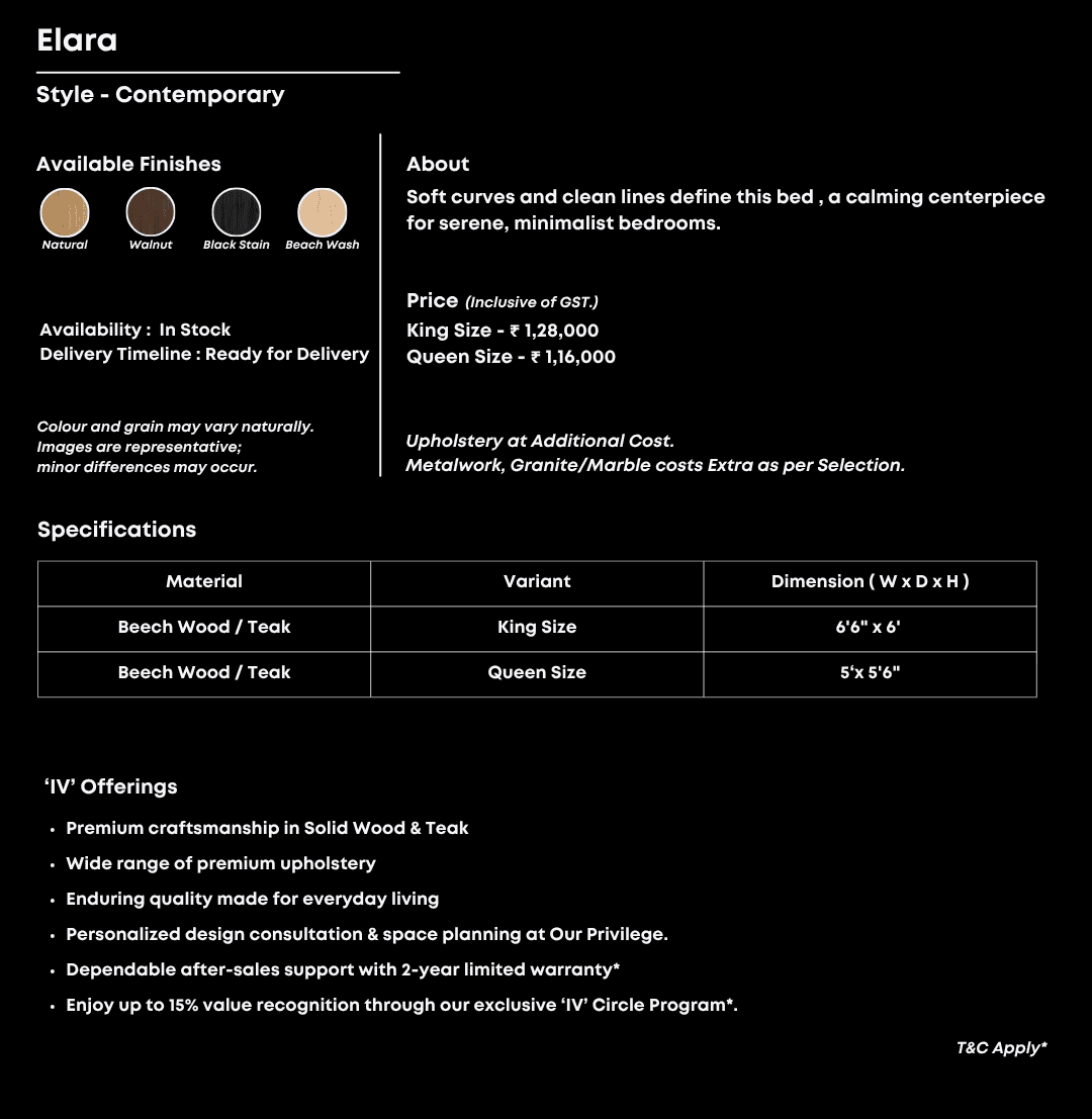 Beige upholstered bed with curved headboard and black legs.
