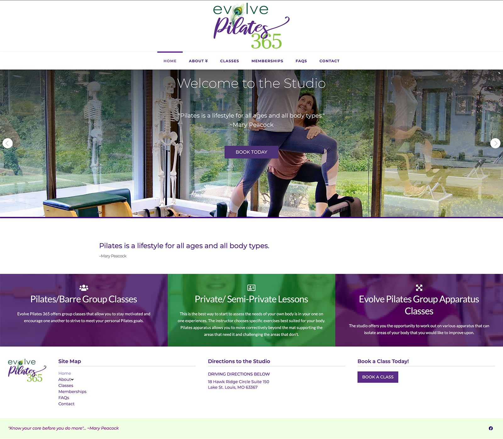 Evolve Pilates 365 Website