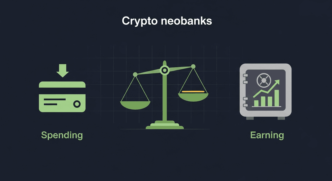 Comparison chart of crypto neobanks showing yield rates and features for 2026