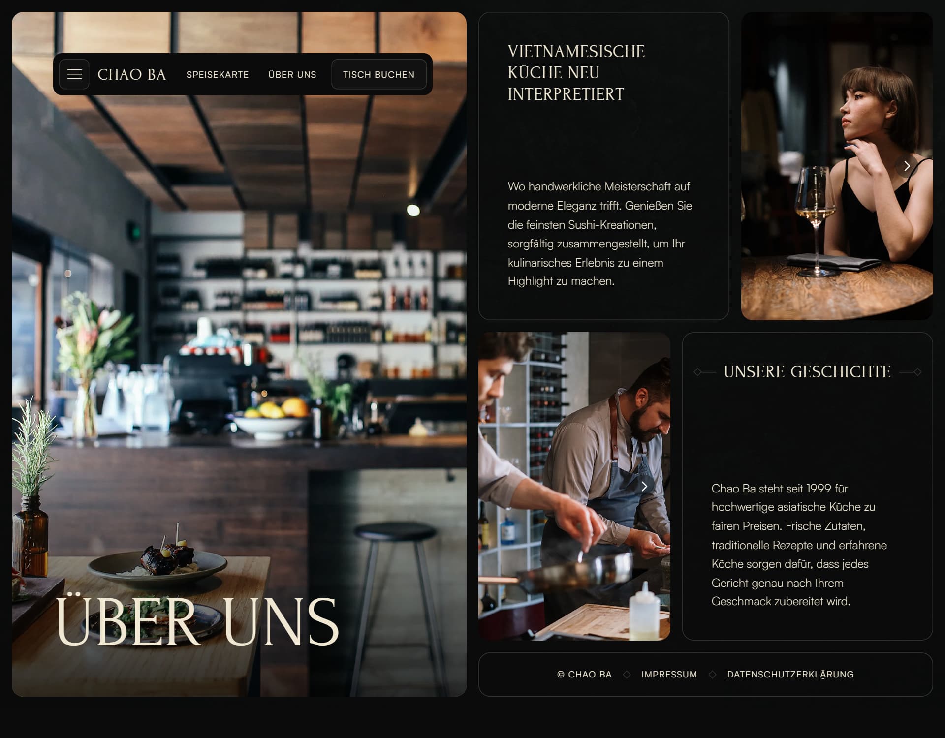 die "über uns"-Unterseite eines vietnamesischen restaurants