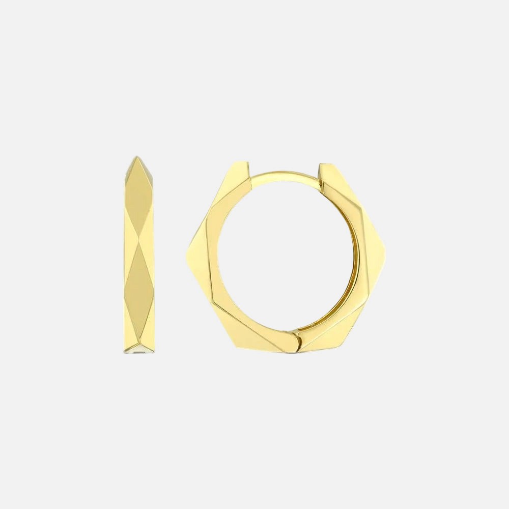 Assos Pırlanta 14 Ayar Altın Geometrik Kesim Halka Küpe Modeli