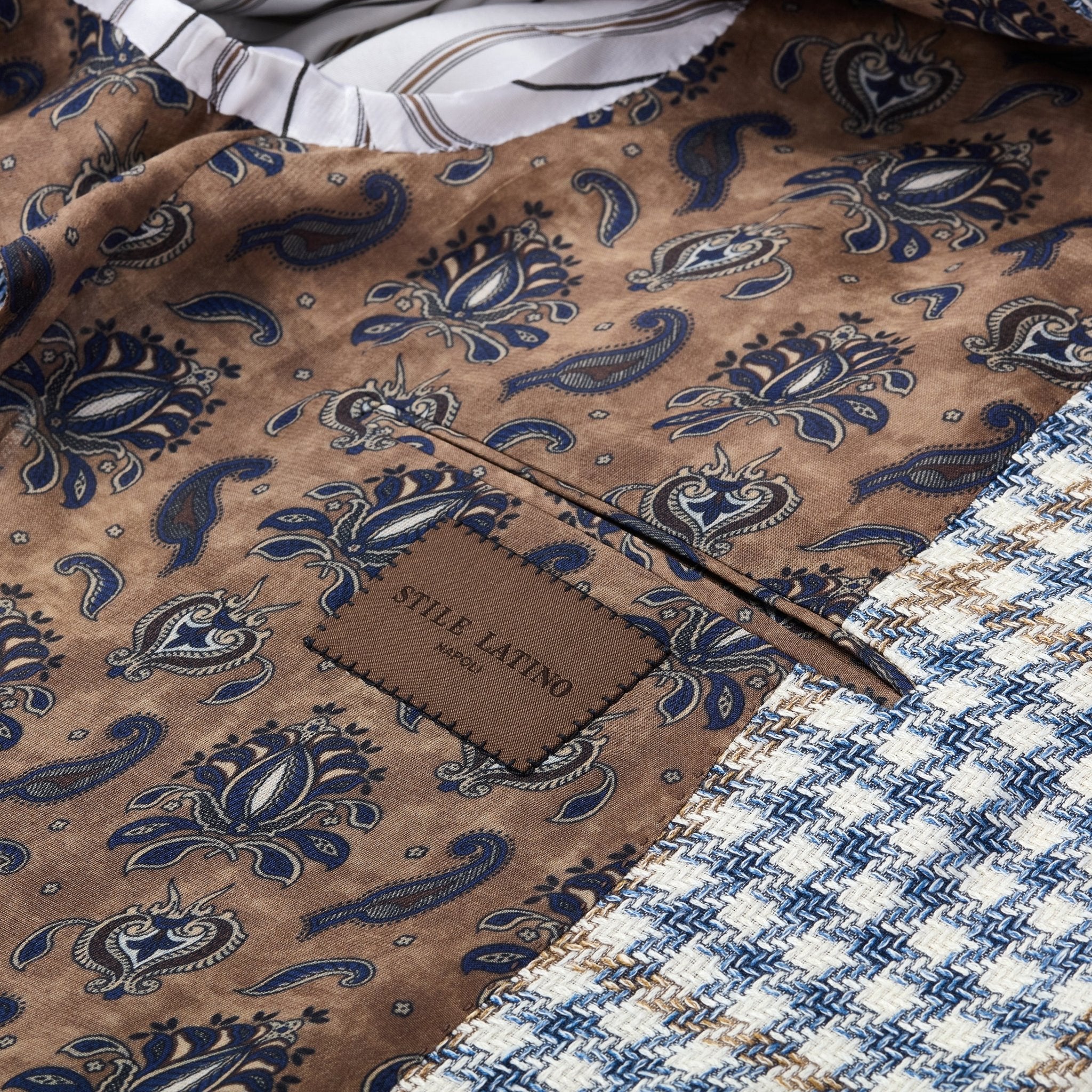 Beige and Blue Houndstooth Blazer - Adda River