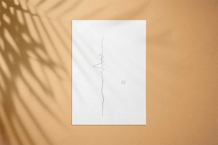 image of a white page with a abstract gestural minimalistic line drawing, titled balance by artist Silia. 
