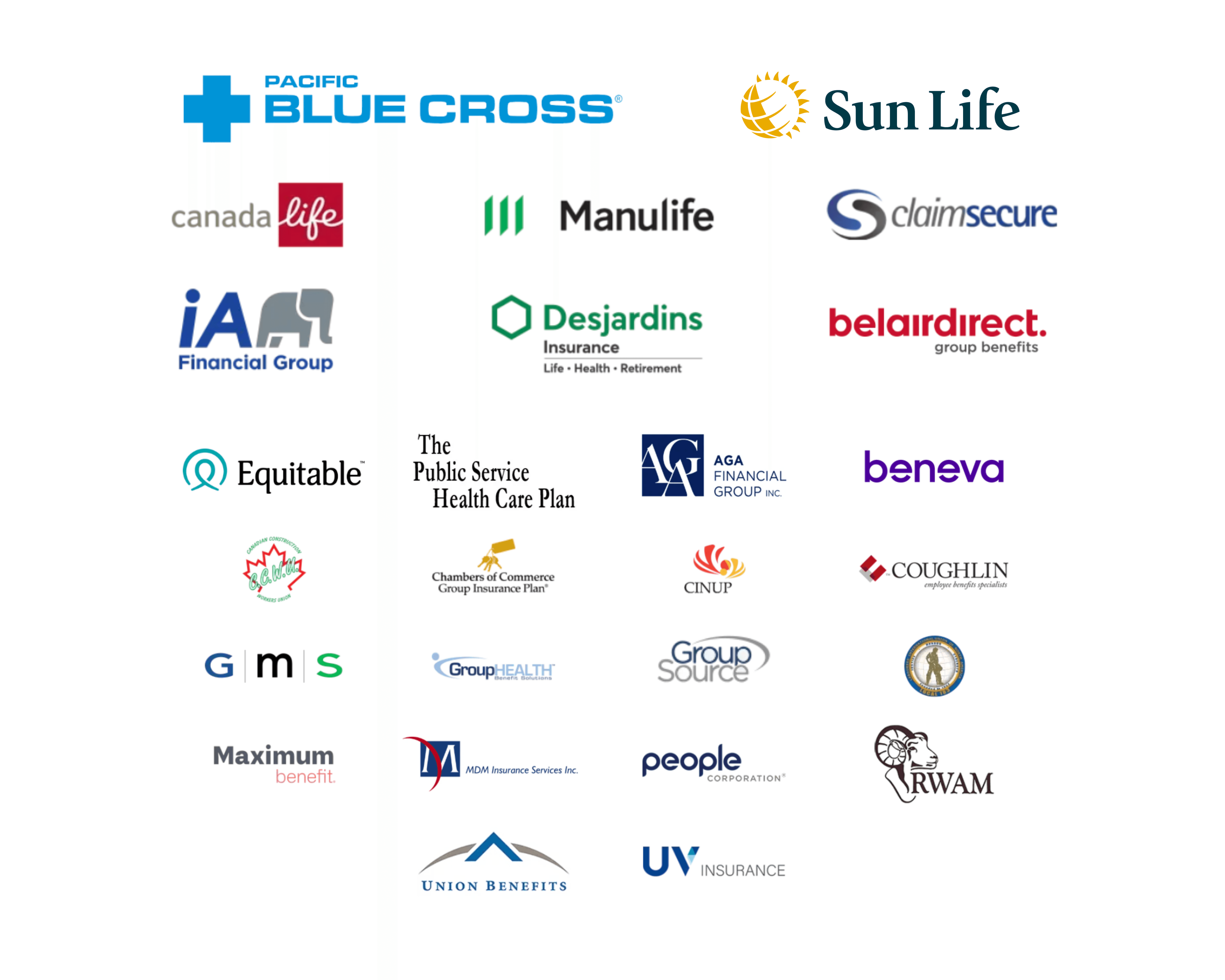 Logos of insurances that we direct bill to