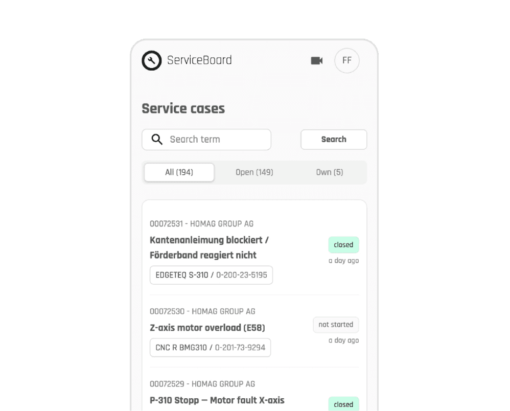 Smartphone shows open tapio ServiceBoard