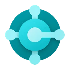 Icon of interconnected circles and lines in teal and blue, symbolizing connectivity or networking.