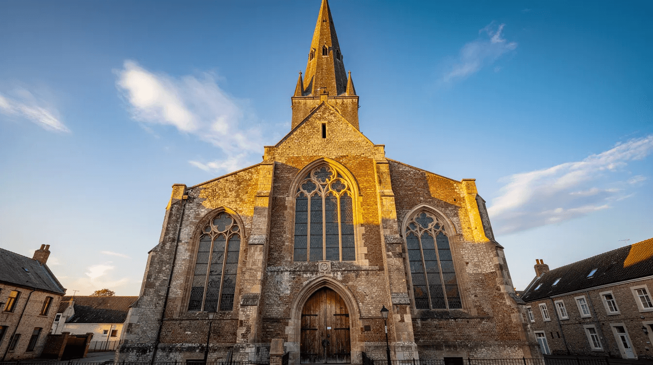 The image depicts a historic church building featuring a tall steeple, set against a clear blue sky. This serene structure represents a qualified charity that may benefit from charitable donations and contributions, providing potential tax benefits for those looking to reduce their taxable income through generous contributions.