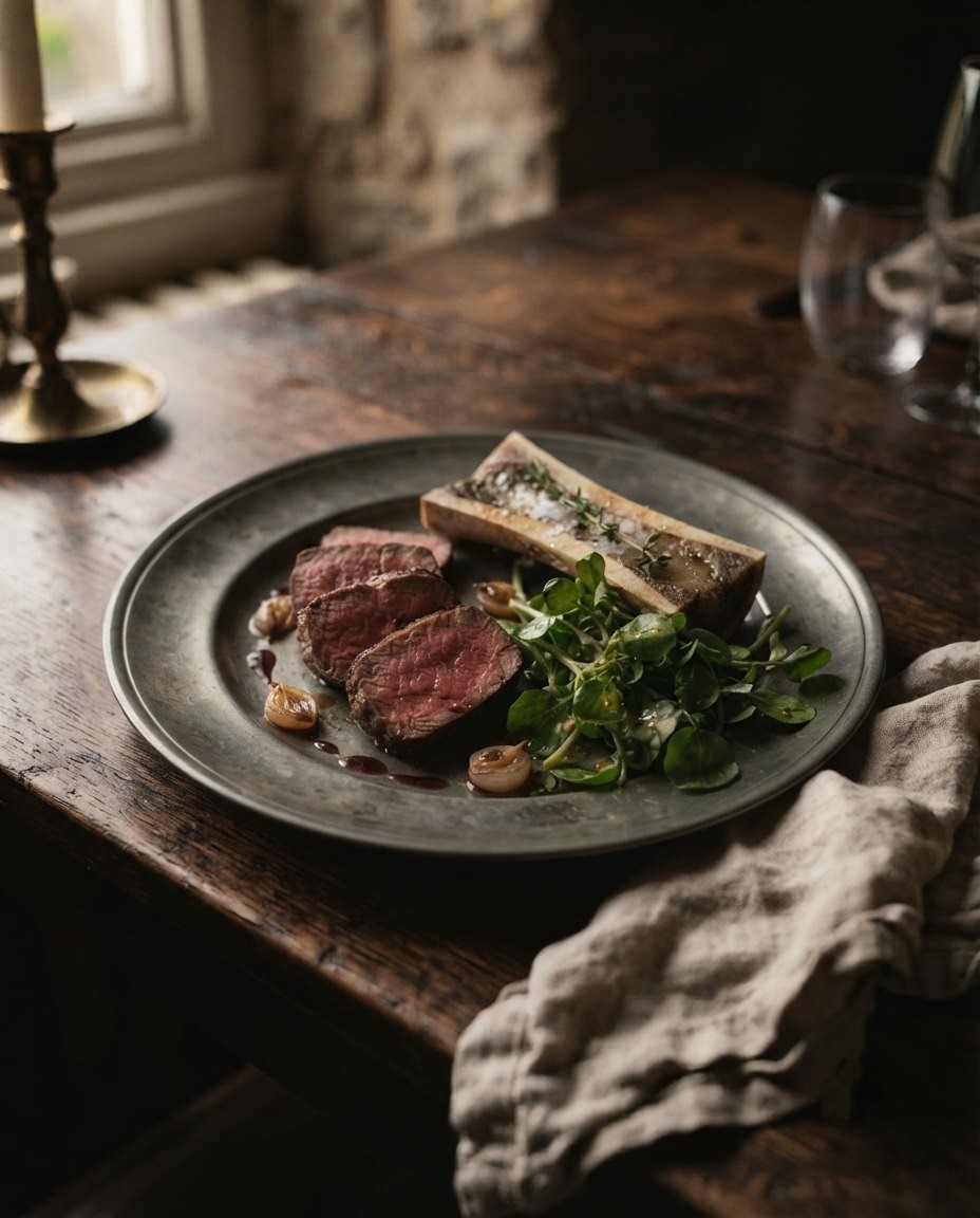 Longhorn, bone marrow, watercress