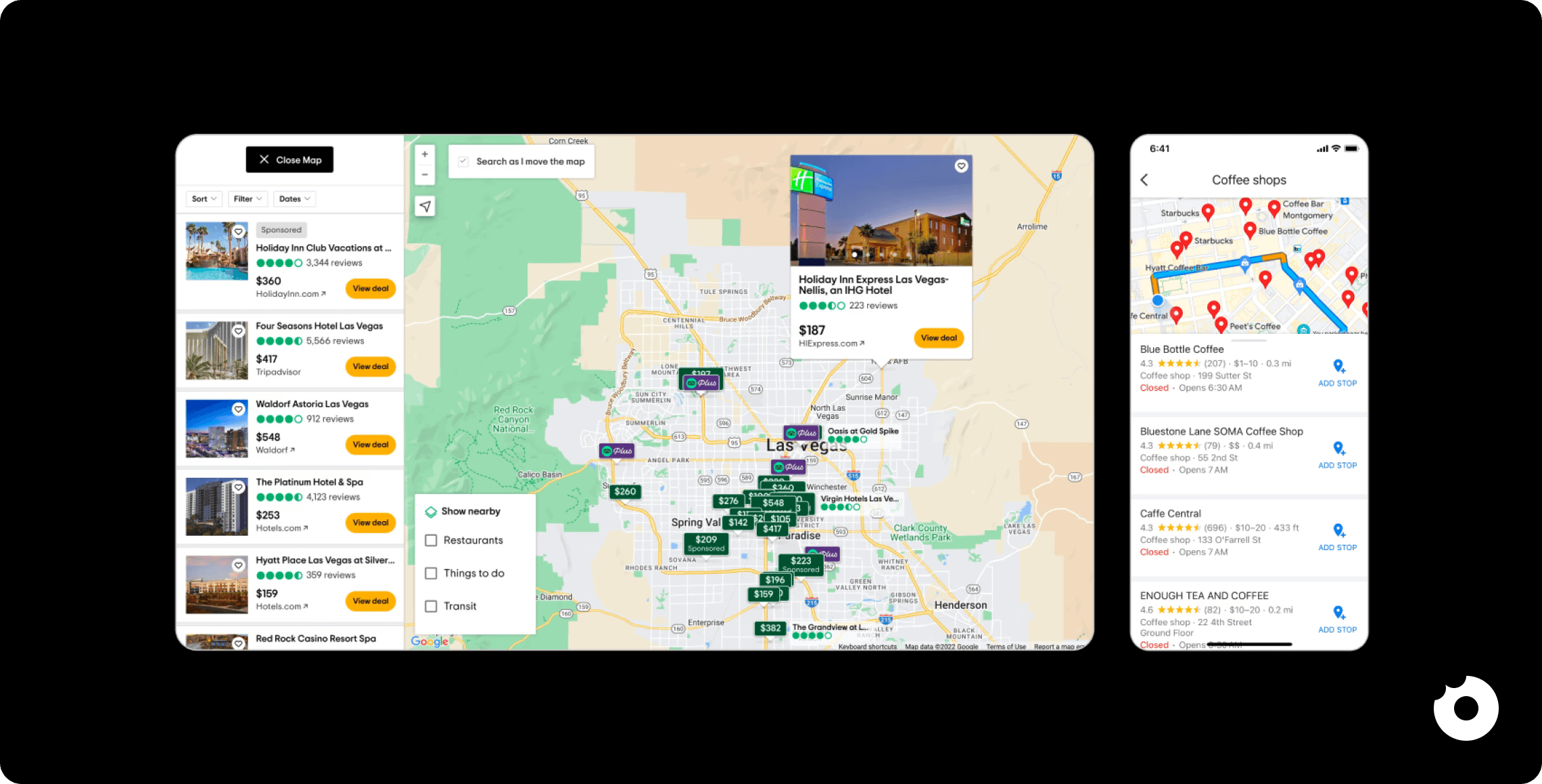 Trivago and Google Maps use map listings