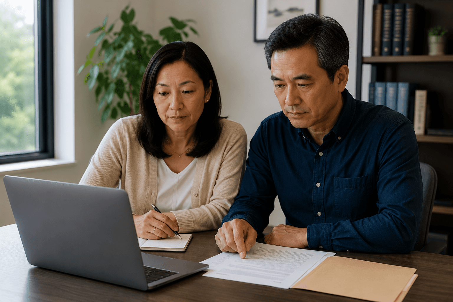 Married couple reviewing divorce documents together during a joint divorce process in Ontario.