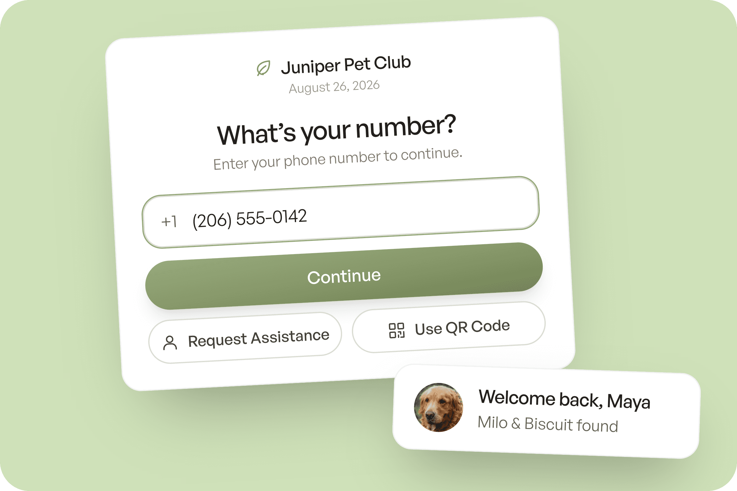Kiosk phone number lookup with a welcome back confirmation
