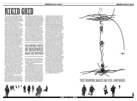 A newspaper page that has sketches of people on one side along with some columns of text on the other.
