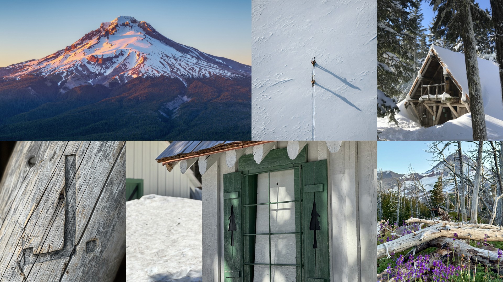 Present day context images of Mt. Hood, the Cabins, and surrounding area