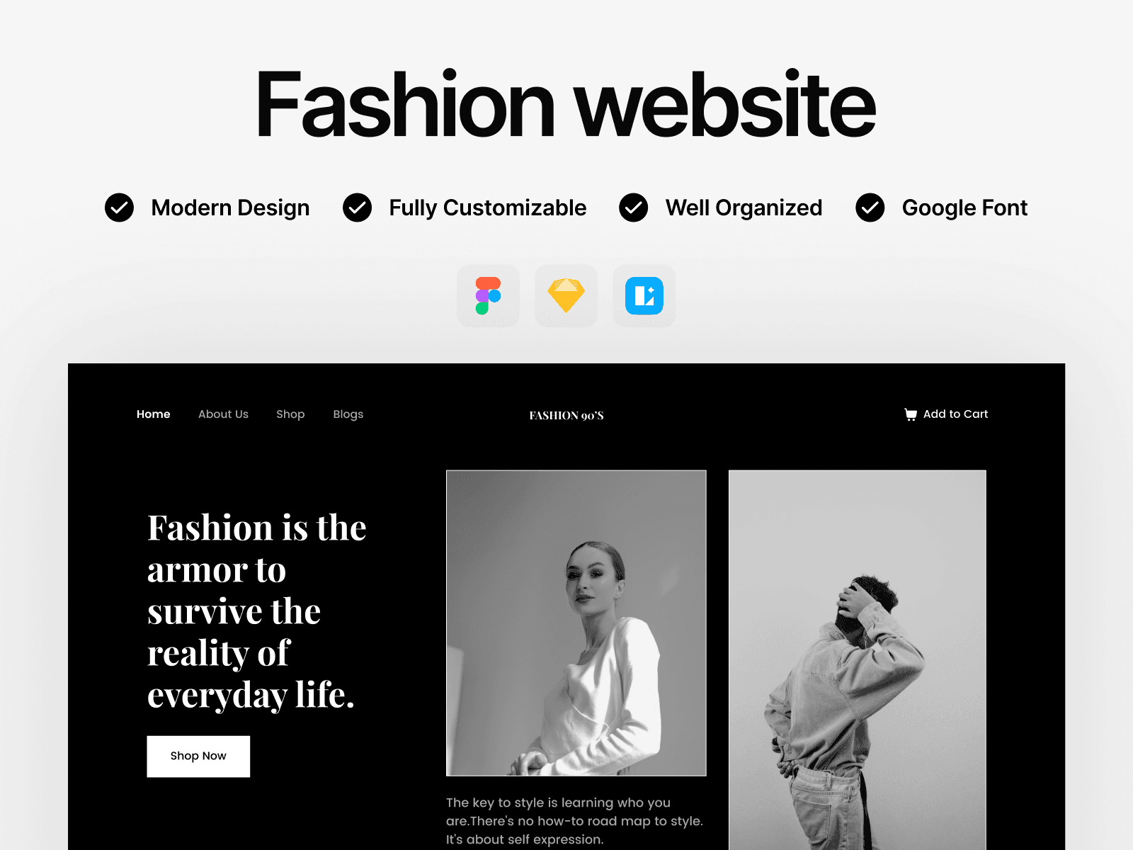 Fashion website free UI kit with stylish layouts, editorial typography, and clean product visuals
