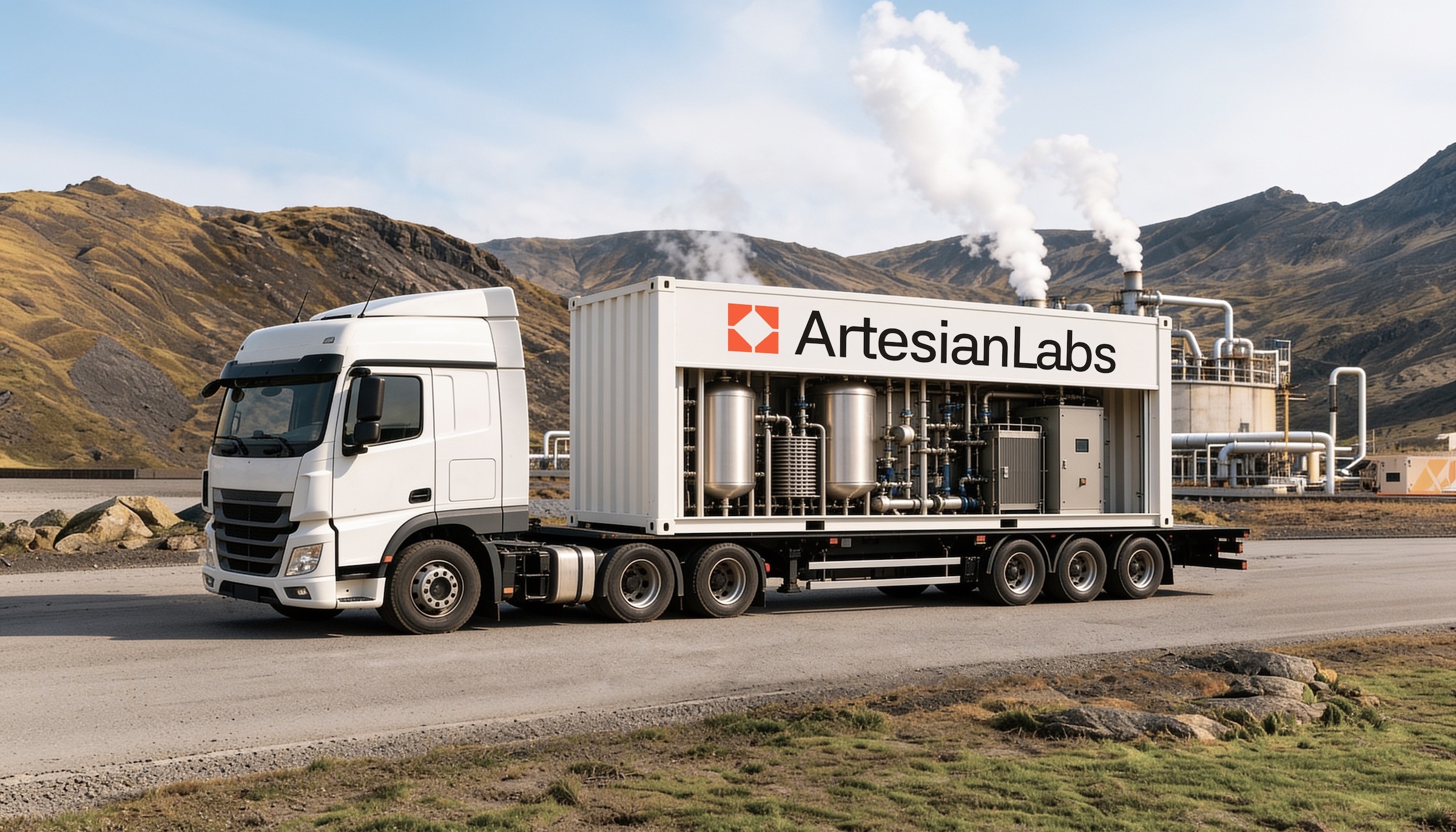 Conceptual image of a truck carrying Artesian Labs technology