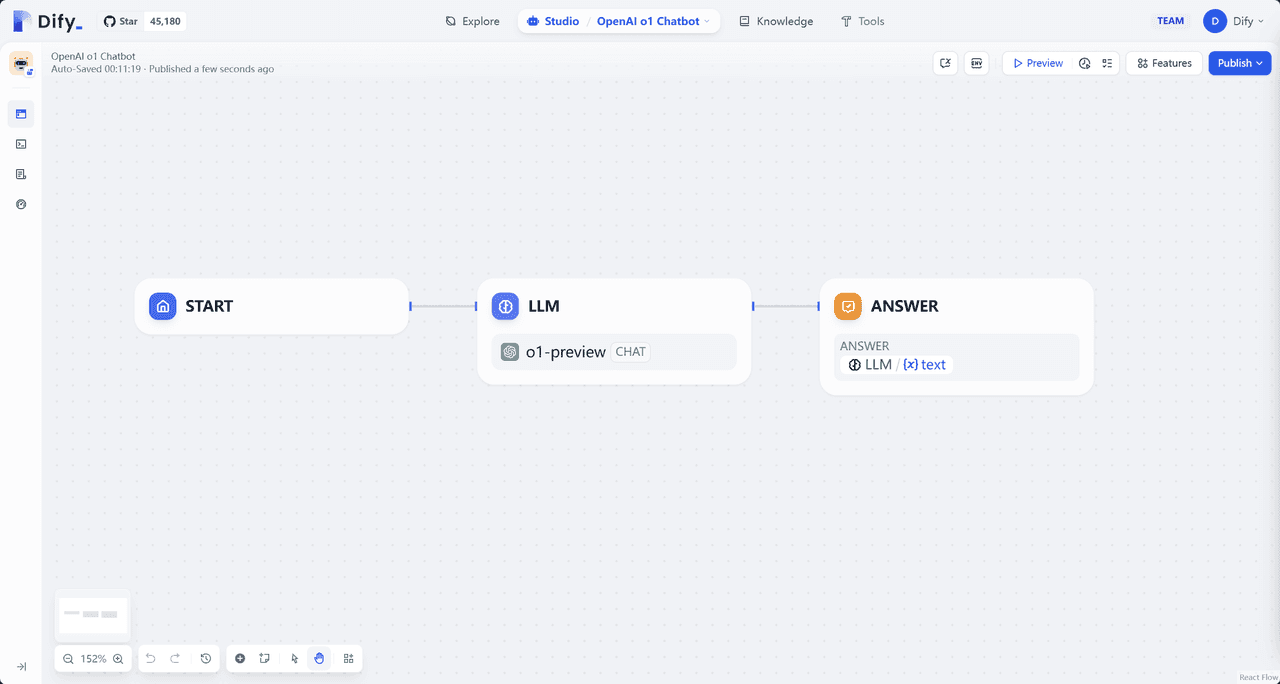 A basic chatflow using OpenAI o1 models for reasoning