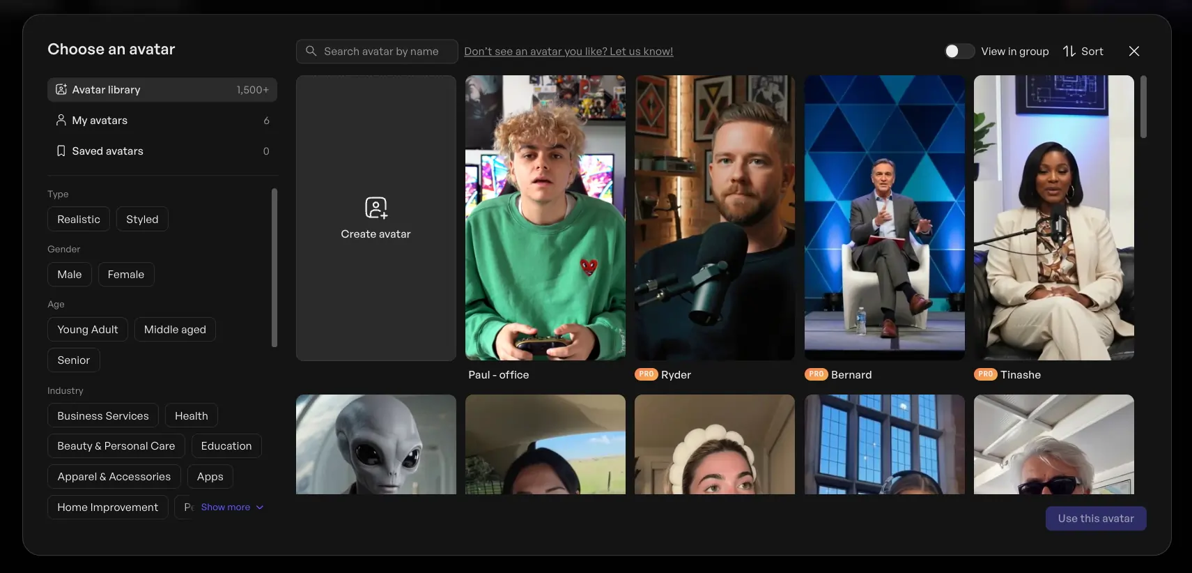 Creatify choose avatar