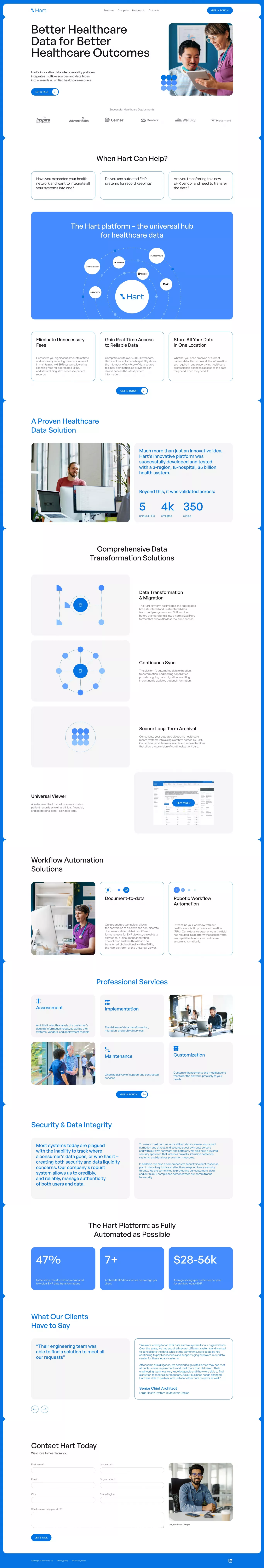 Hart landing page screenshot showcasing Medical and Tech design