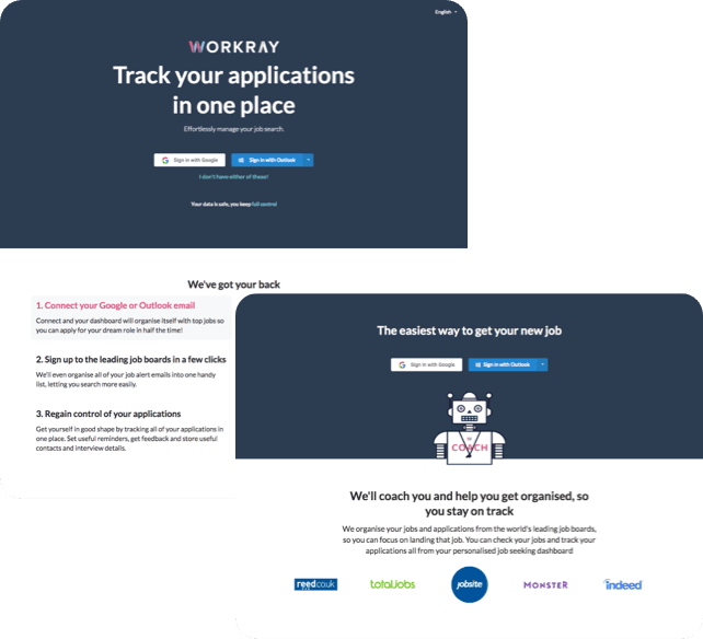 The landing page of workray before the redesign in very dark monotone colours