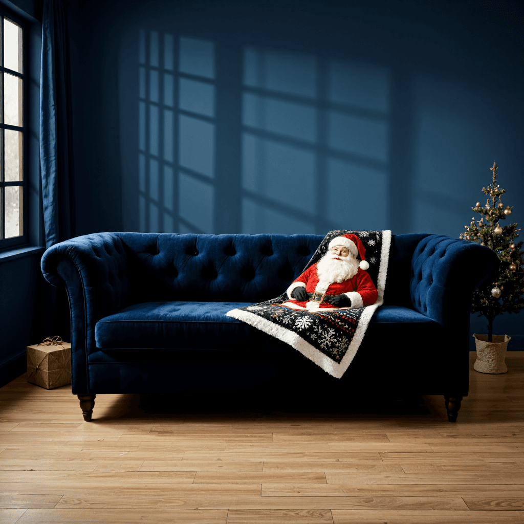 product photography of a blanket featuring a Santa Claus design