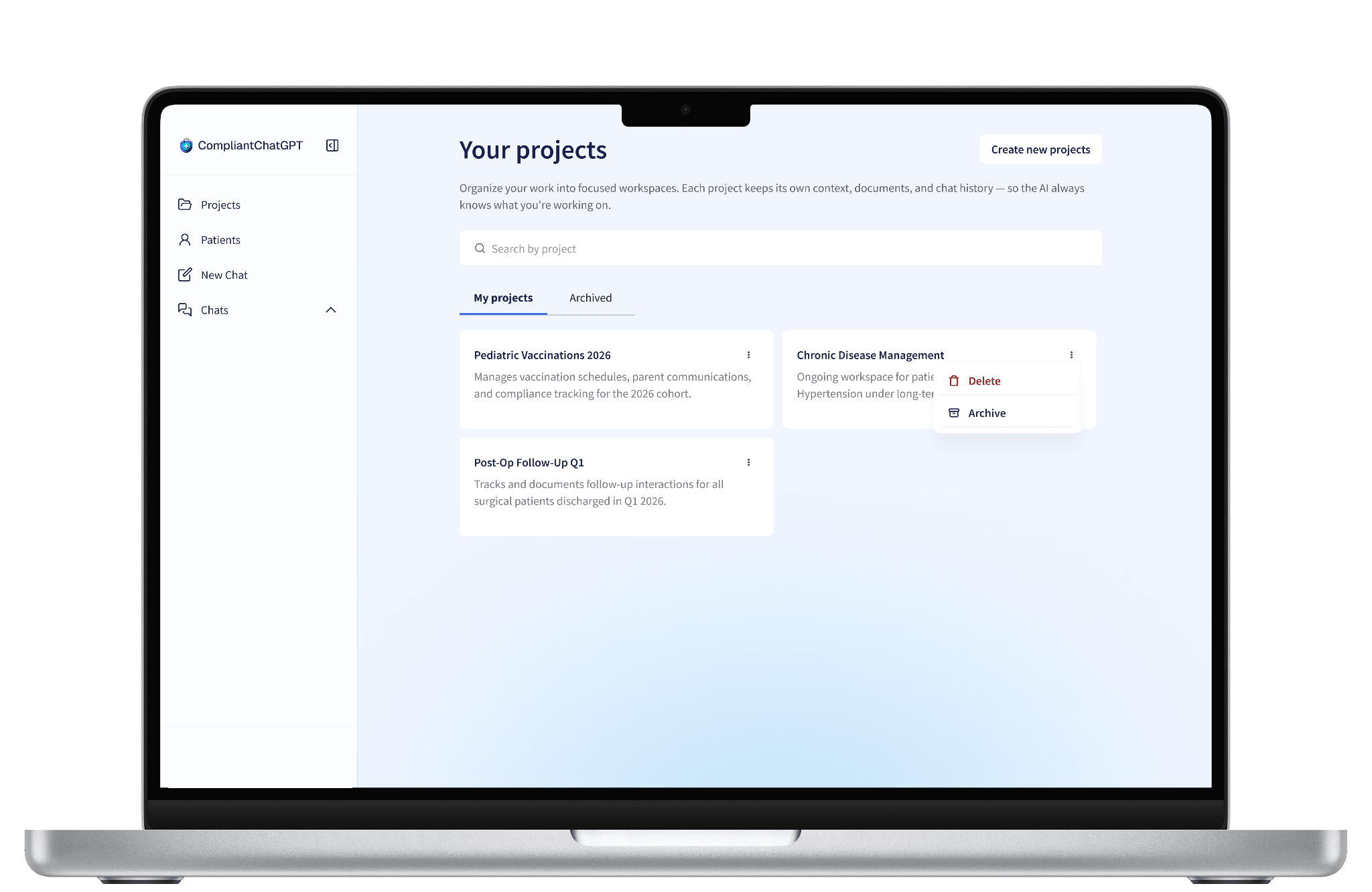 Screenshot of the Projects Portal