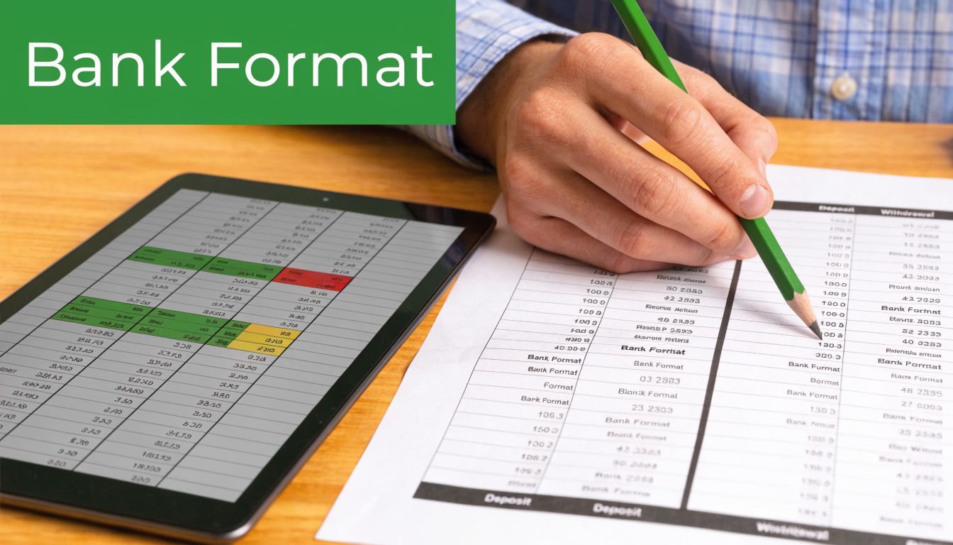 A person using a pencil to review a bank reconciliation document alongside a digital tablet.