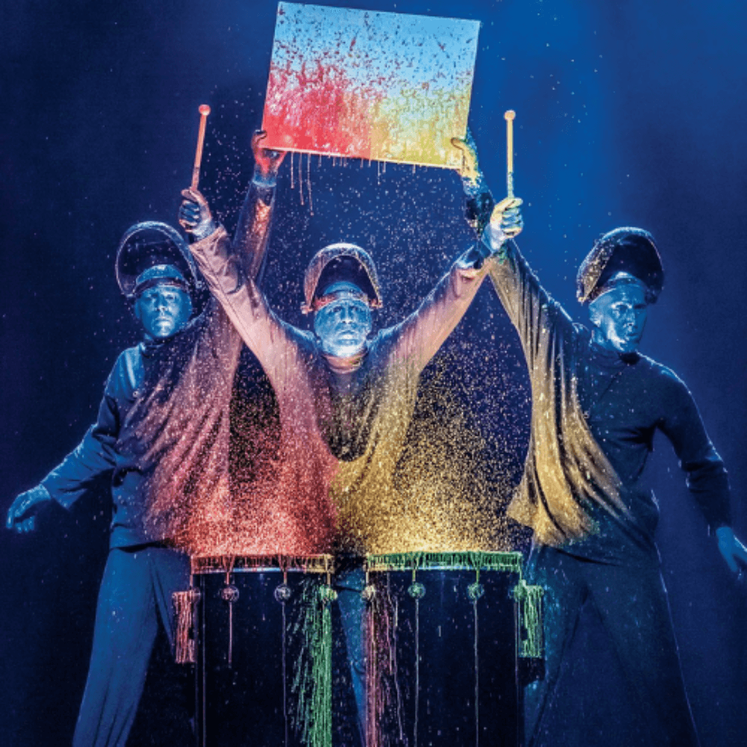 Colorful visual effects at Blue Man Group performance