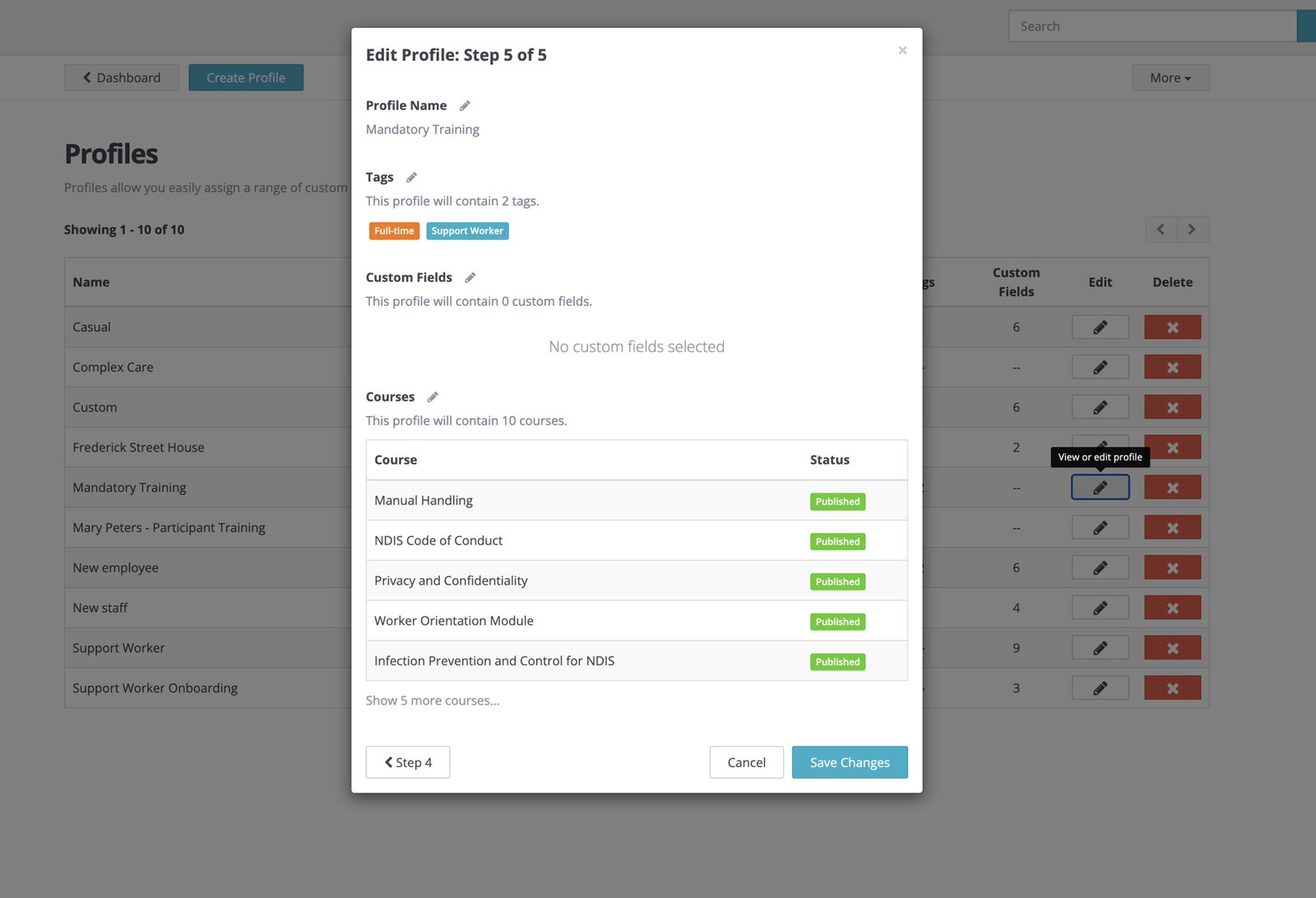Wyzed role-based workflow builder showing the training, documents and renewals required for one role
