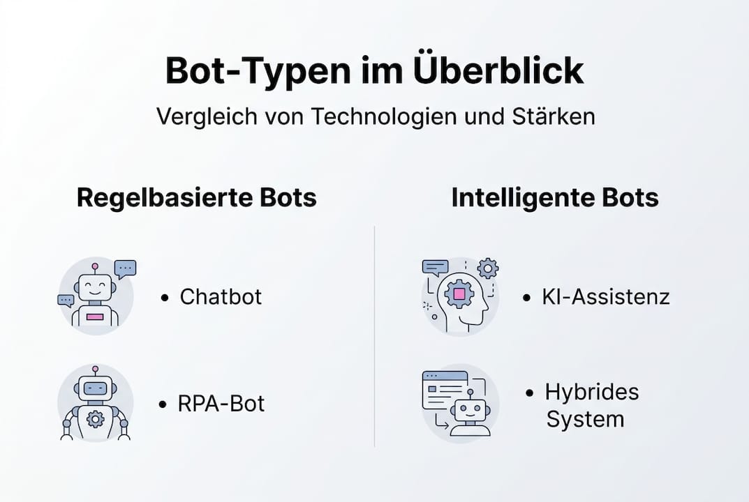 Die Infografik bietet einen Überblick über verschiedene Bot-Arten im direkten Vergleich.