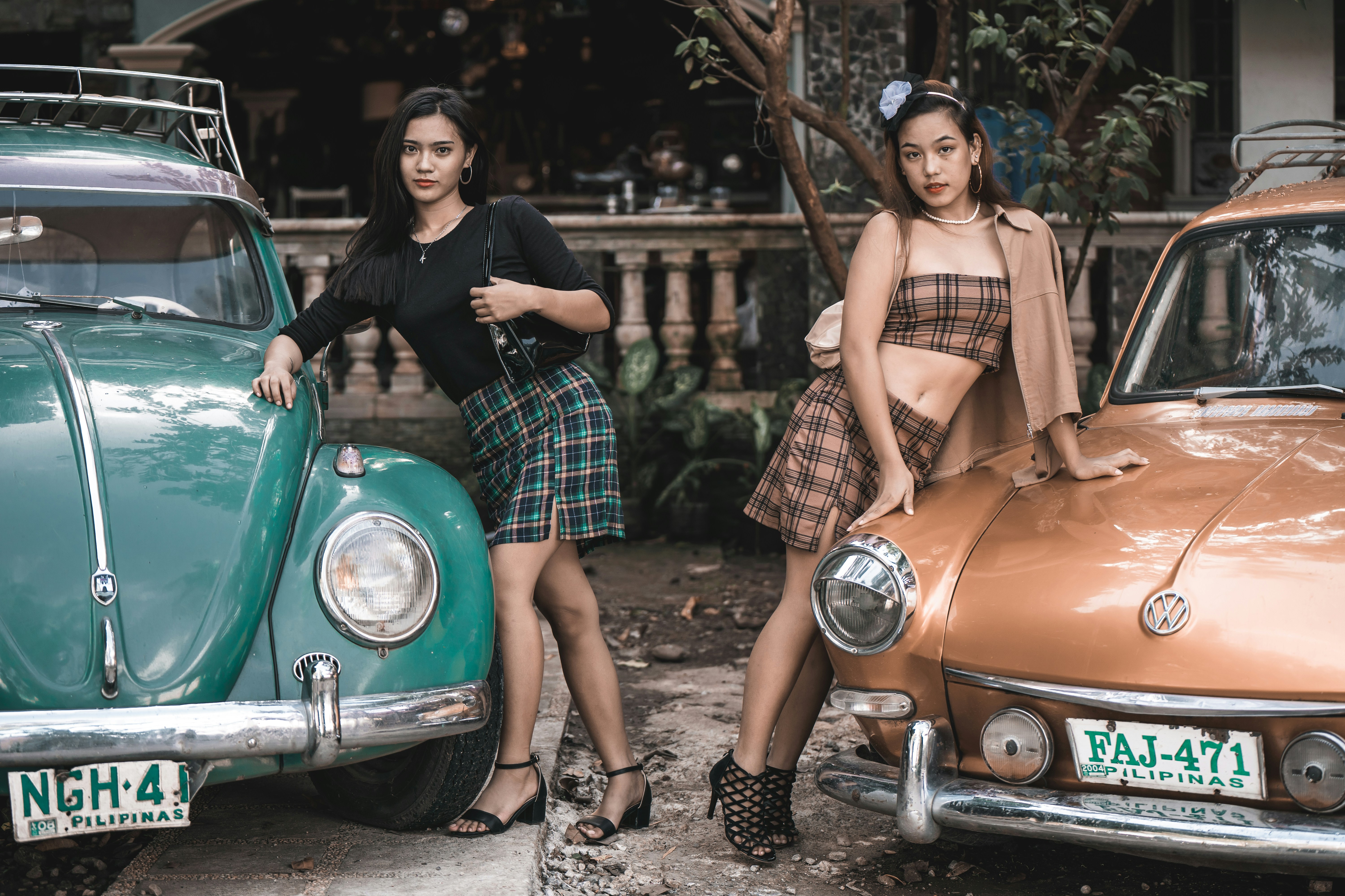 Girls Wearing Skirts Posing with Cars- Fall Skirt Outfits