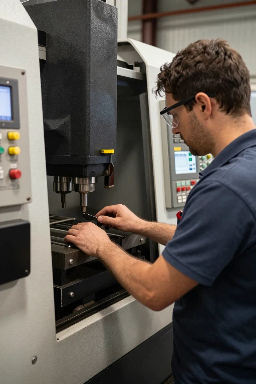 Manufacturing worker on a CNC Mill