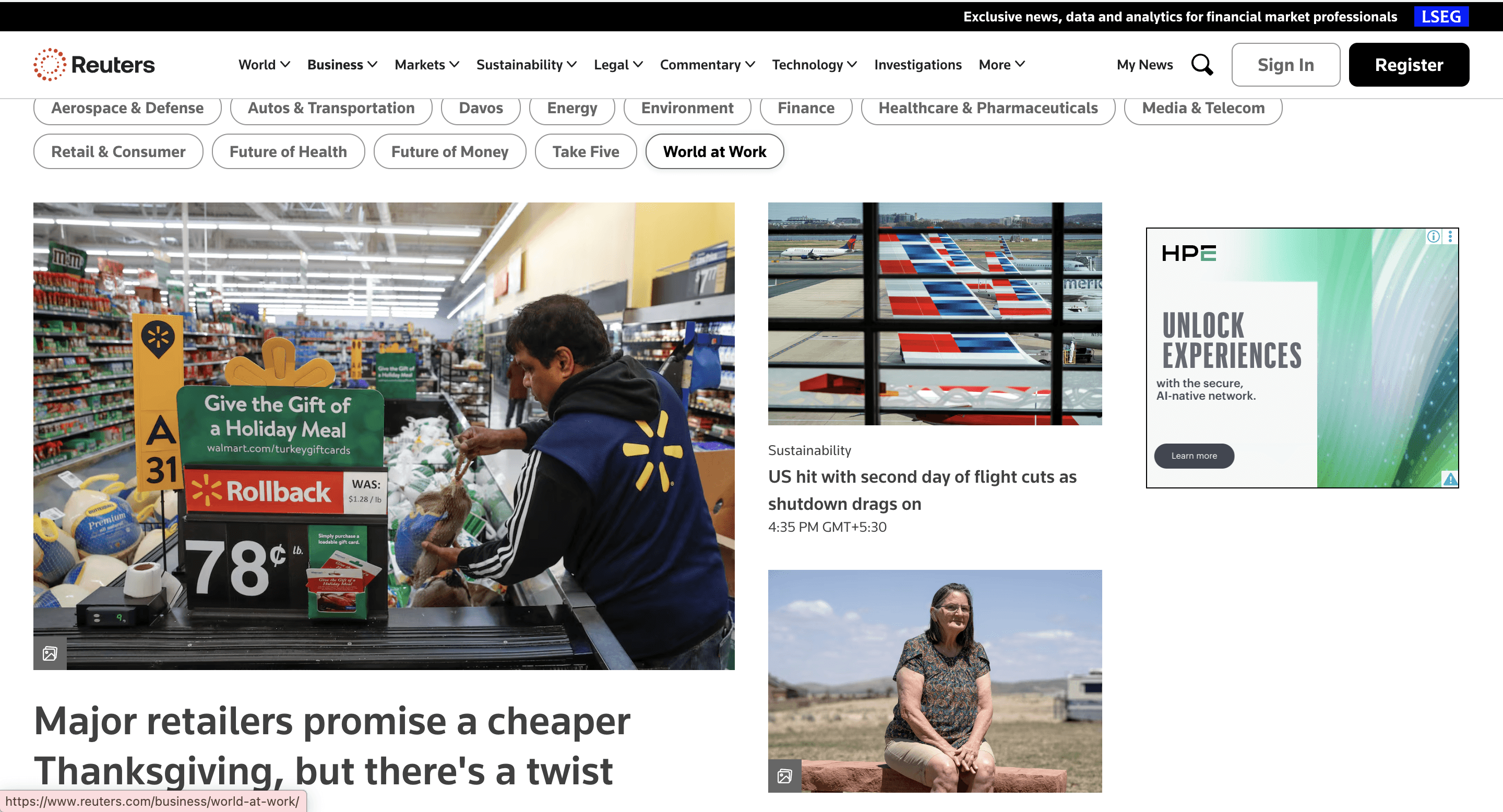 Business news on Reuters website