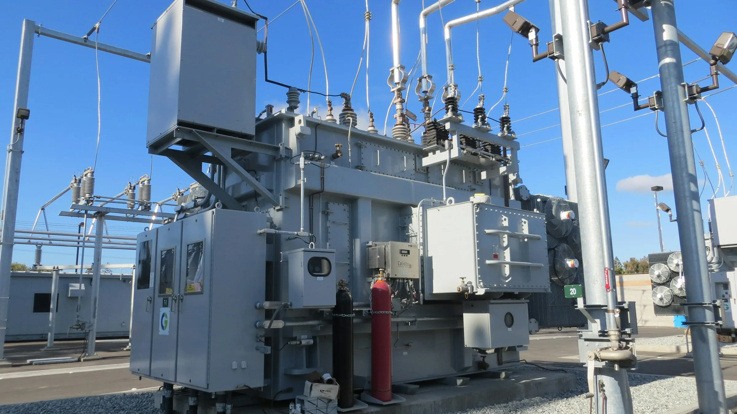 Large power transformer and high-voltage equipment in an electrical substation