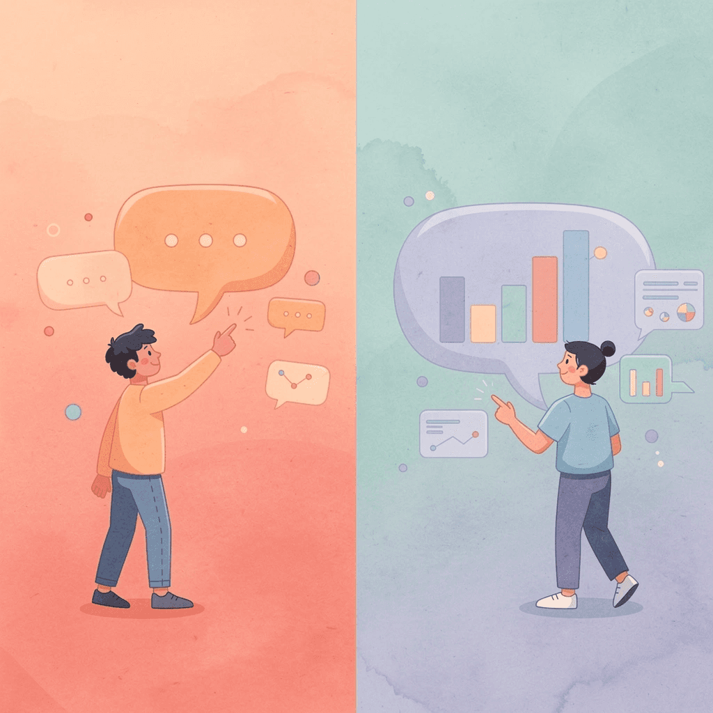Split scene comparing human creativity and AI creativity in action