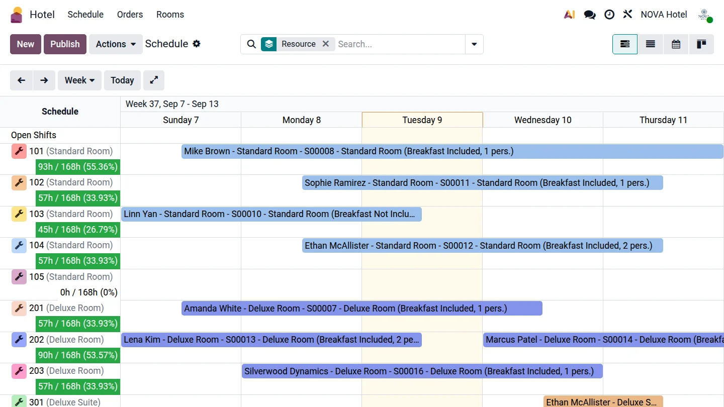 Odoo Hotel Booking Schedule